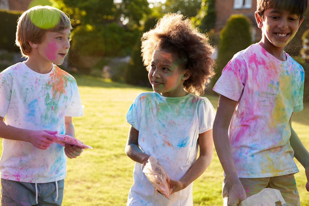 Children Celebrating Holi Festival with Paint Party